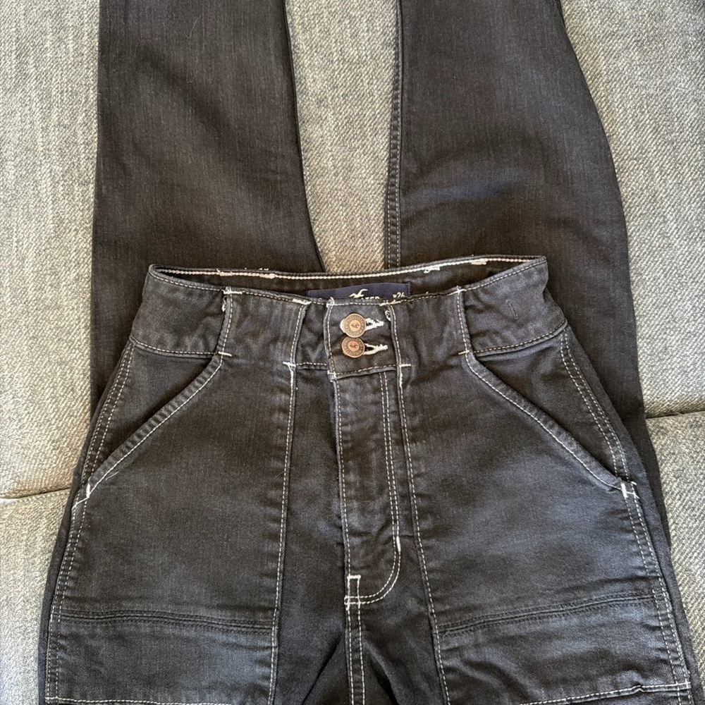 Goth core punk Retro Y2k Hollister High-Rise Mom Jean slant black stitching 0R